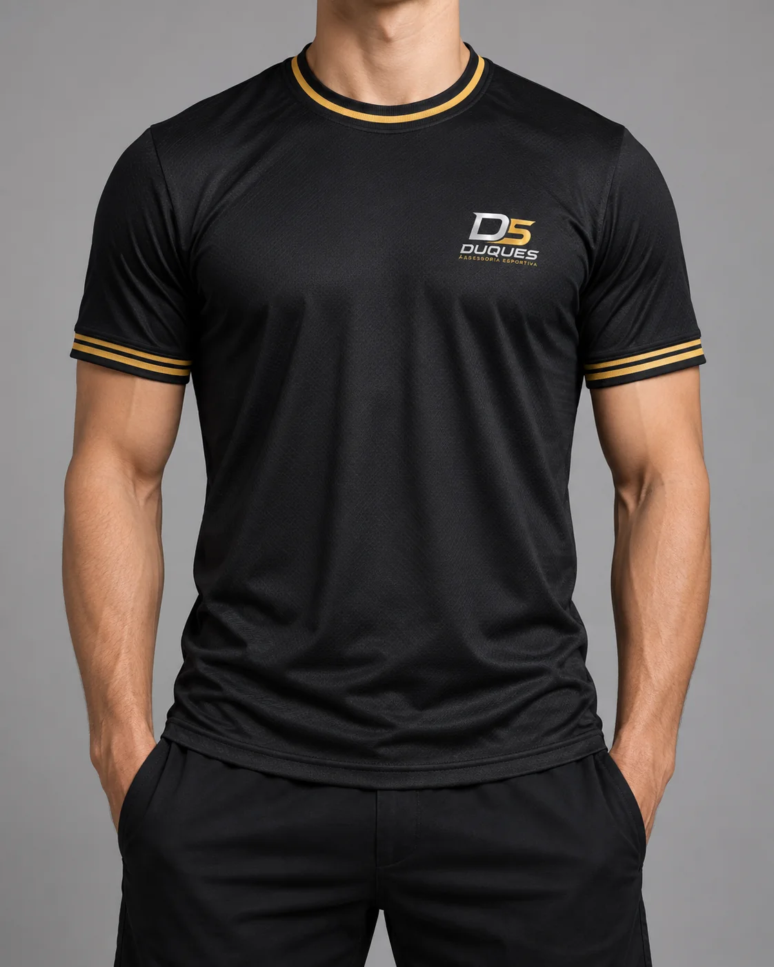 Camiseta dry fit preta com logo DS Duques personalizada pela Manik107